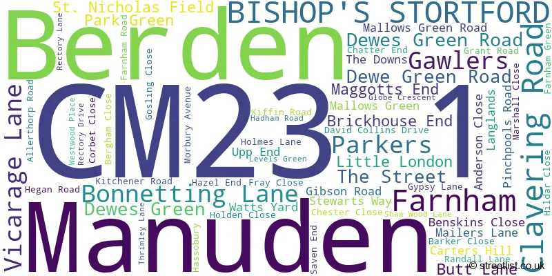 A word cloud for the CM23 1 postcode